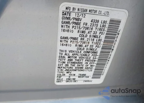 2013 Nissan Rogue S/Sv z USA, uszkodzony, nr VIN JN8AS5MT5DW017125